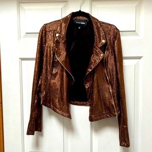 Fashion Nova Cropped Metallic Copper Moto Jacket